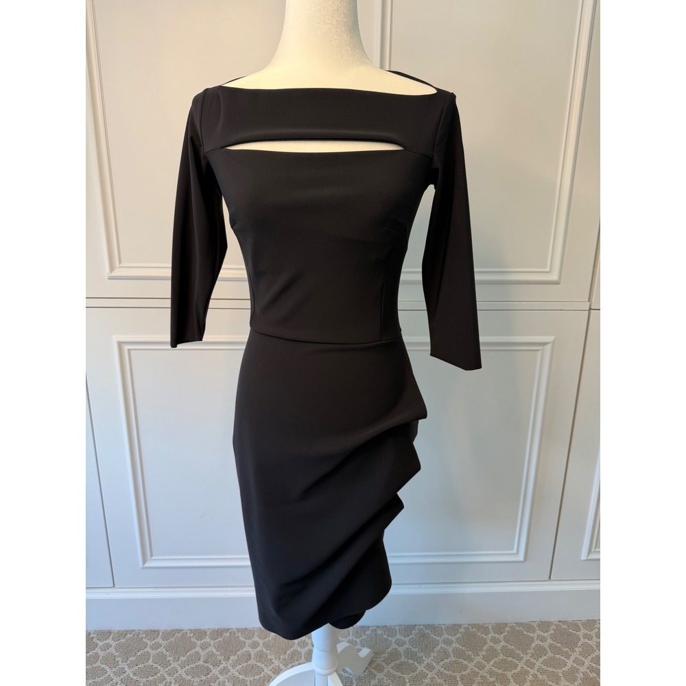 Chiara Boni Sheath Dress Women IT 40 Black Excellent Ruched Cutout Jersey Italy